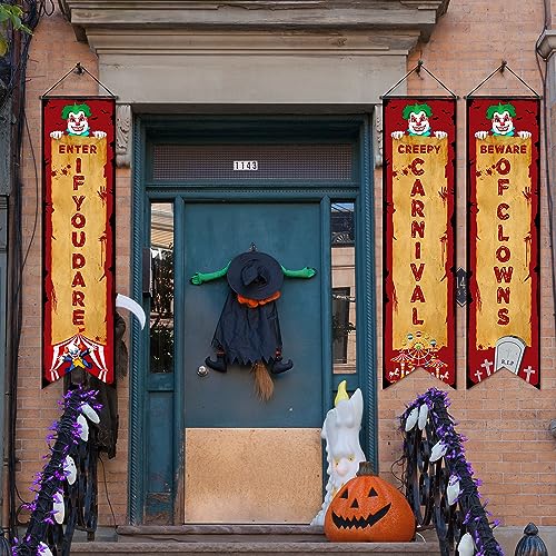 Halloween Clown Banner Set - Creepy Circus Porch Signs - Basic Carnival 3 Pieces