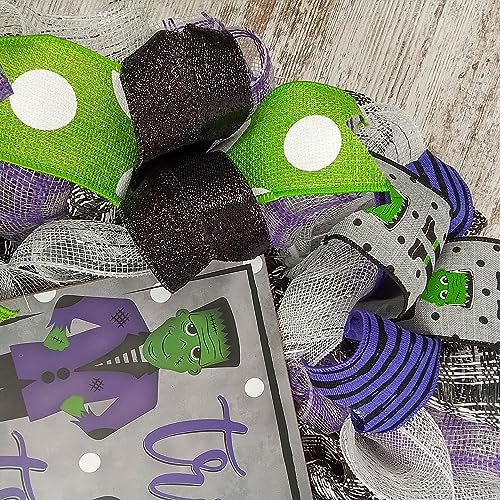 Halloween Frankenstein Wreath - Front Door Decor - Burlap, 24 Inch