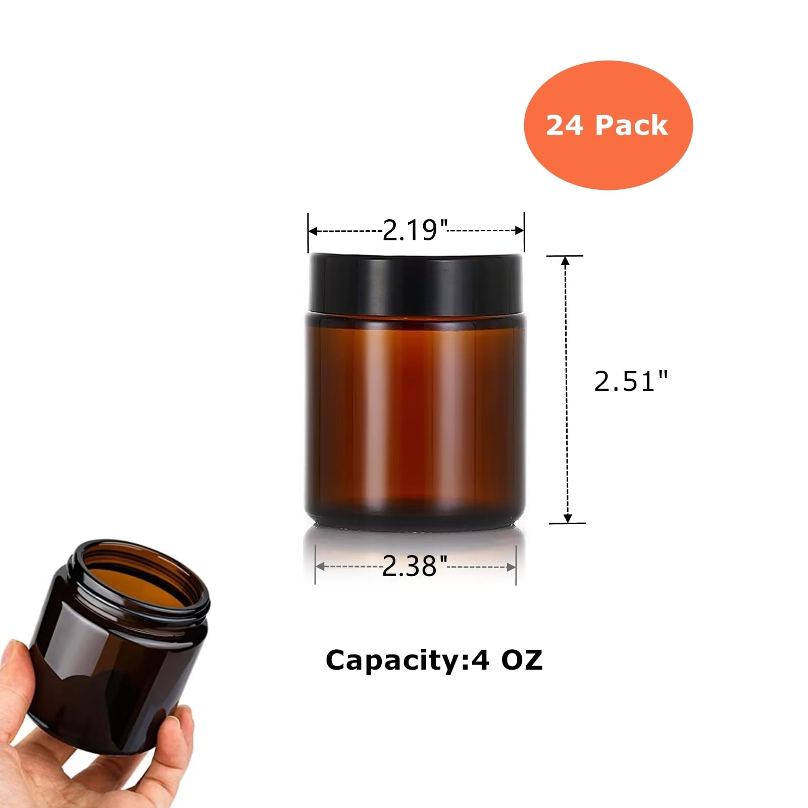 Zentriqlla 24 Pack 4oz Amber Glass Jars with Black Lids, Round Empty Cosmetic Jars with Inner Liners, Reusable Glass Travel Containers for Homemade Creams, Candle, Skincare, Lotion