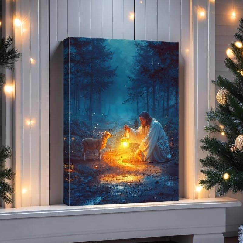 Christian Wall Art Jesus and Lost Lamb Canvas Poster - 16x24 Religious Home Decor - Variation of THIS listing