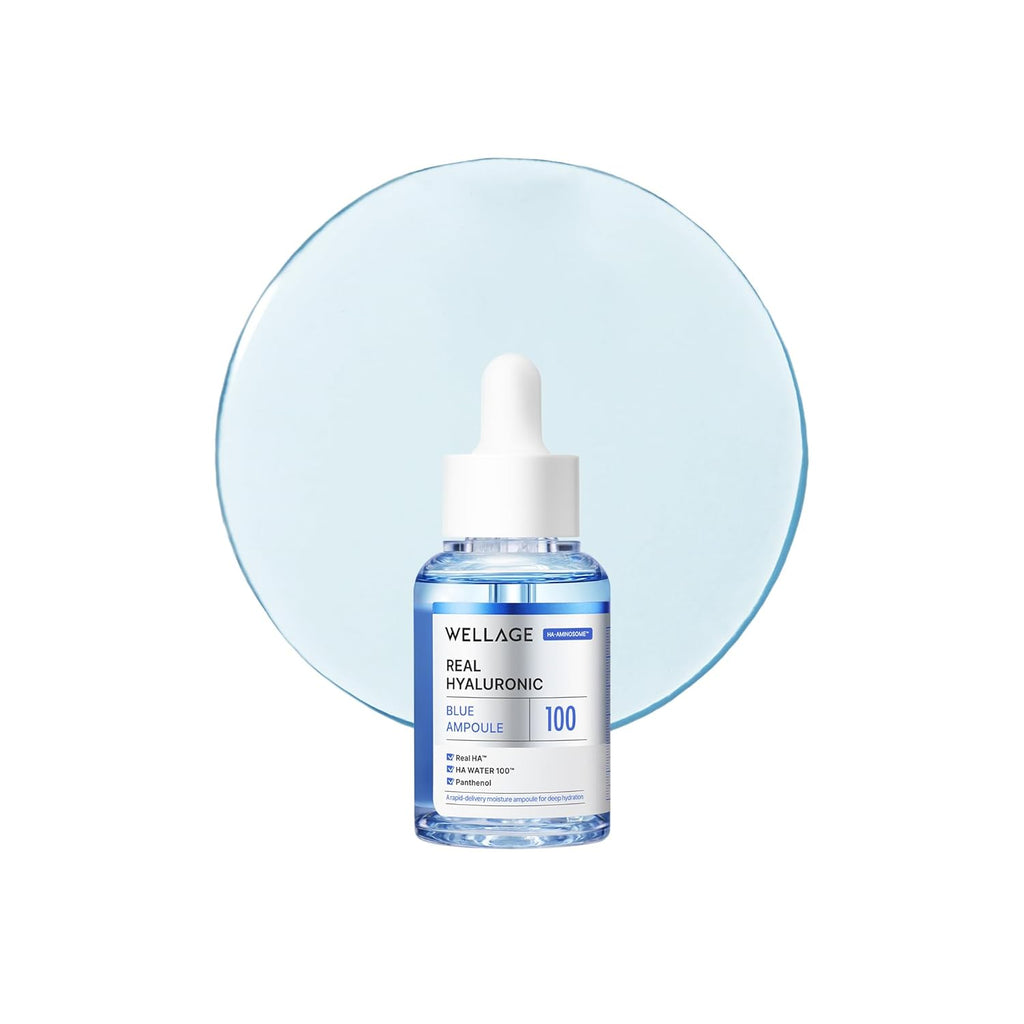 WELLAGE Real Hyaluronic Blue Ampoule 100 - Fragrance-Free Hyaluronic Acid Serum for Sensitive Skin | 1.01 fl. oz.