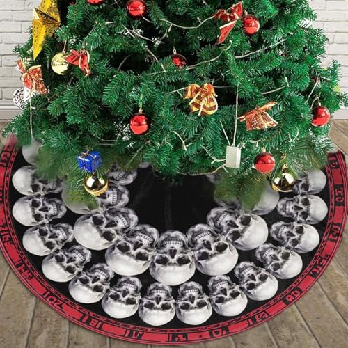 Halloween Skull Christmas Tree Skirt - Medium 36 Inch Farmhouse Holiday Decor