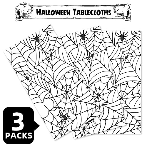 Halloween Spider Web Tablecloth 3 Pack - White Waterproof 54x108 Inch Decorations