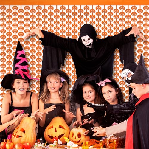 Halloween Pumpkin Orange Foil Curtain Streamers Set - Horror Party Decor, 2 Pieces