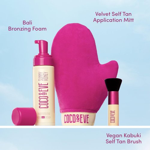 Coco & Eve Self Tanner Foam Bundle - Dark Streak-Free Tanning Mousse with Mitt & Kabuki Brush | Vegan & Cruelty-Free