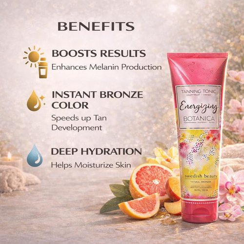 Swedish Beauty ENERGIZING Botanica Natural Bronzer (8.5 ounces) Tanning Bed Lotion, Grapefruit and Orchid Blend