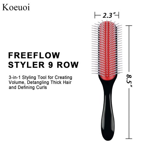 Classic Styling Curly Hair Brush - 9 Row Detangling Brush for Wet or Dry Hair | Unisex Black Design