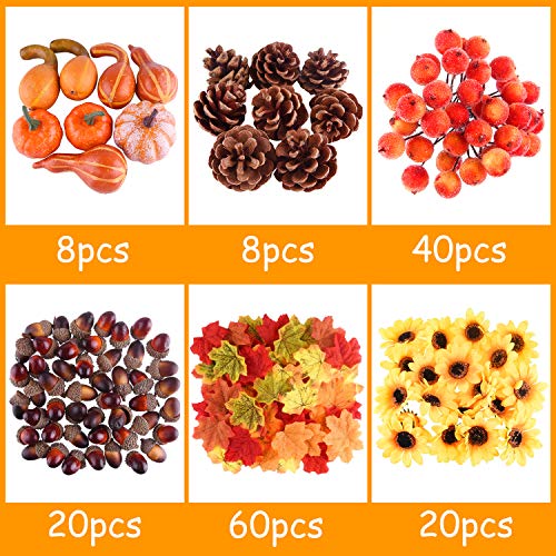 156 Pcs Autumn Mini Pumpkins Pine Cones Fall Thanksgiving Decorations Set - DIY Fall Decor