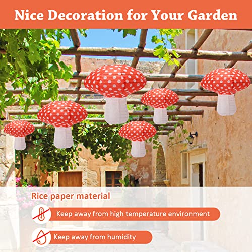 Orange Mushroom Paper Lanterns Set - 8 & 12 Inch Decor for Forest & Fairyland Parties