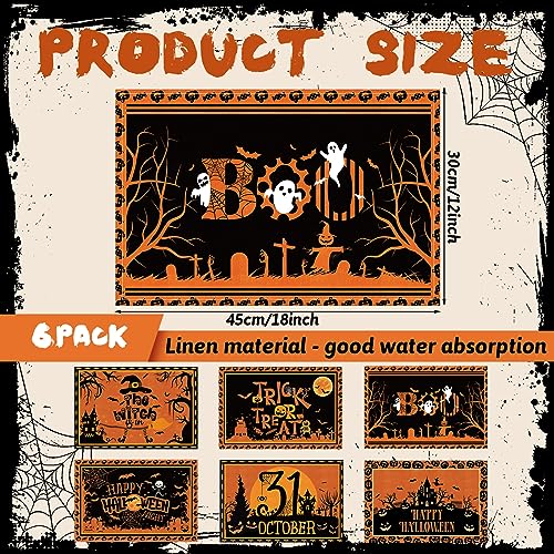 Halloween Bat Placemats Set of 6 - Black and Orange Gothic Table Decor