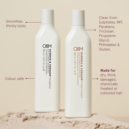 O&M Hydrate & Conquer Conditioner, Deep Moisturizing Dry, Damaged Hair Conditioner, Organic Coconut Oil, Vitamin C, Amino Acids, Color Safe, Vegan, Sulfate Free, Cruelty Free, Made in Australia, 350ml