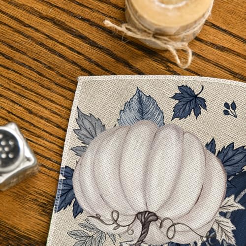 Navy Blue Pumpkin Fall Wedge Placemats Set of 4 - 12 x 18 Inches