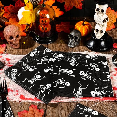 Halloween Skeleton Paper Napkins - 100 Pcs, 13x13 Inches Party Supplies - Skeleton Variation