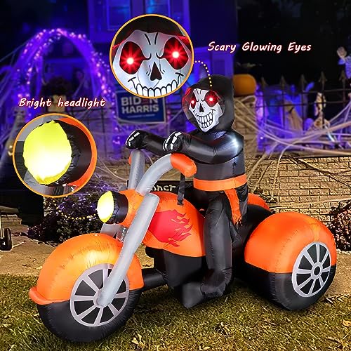 6FT Halloween Inflatable Skeleton Ghost on Motorcycle - Outdoor Decor with LED Lights - Variation of THIS listing