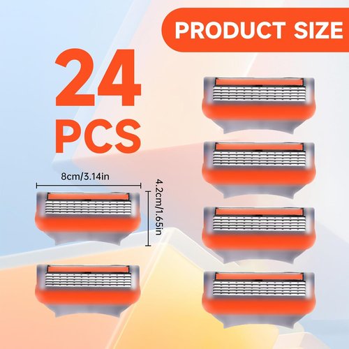 Skiennix 24Pcs Premium Razor Blades - 5-Layer Stainless Steel Refills for Gillette Fusion 5