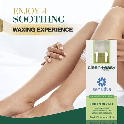 Clean + Easy Sensitive Roll On Wax – Small Wax Refill Cartridges for Delicate & Sensitive Skin, Hair Removal for Face, Brows & Bikini, 3 Pack
