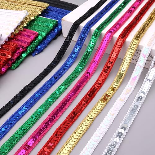Green Sequin Ribbon Trim - 10 Yards Glitter Braid for Sewing & Crafts