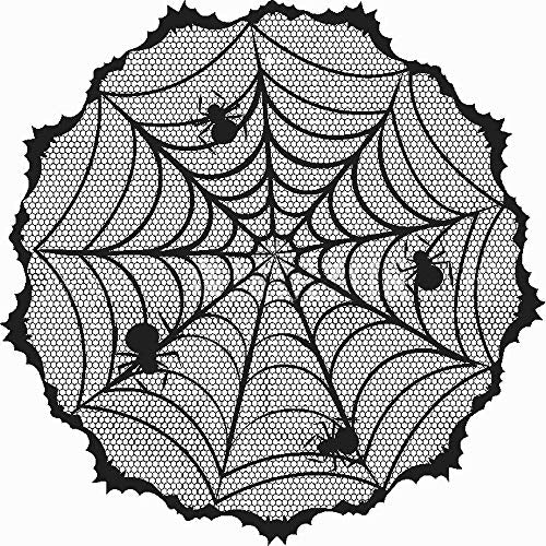Halloween Lace Tablecloth with Spider Web Design, 40 Inch Spooky Party Decor