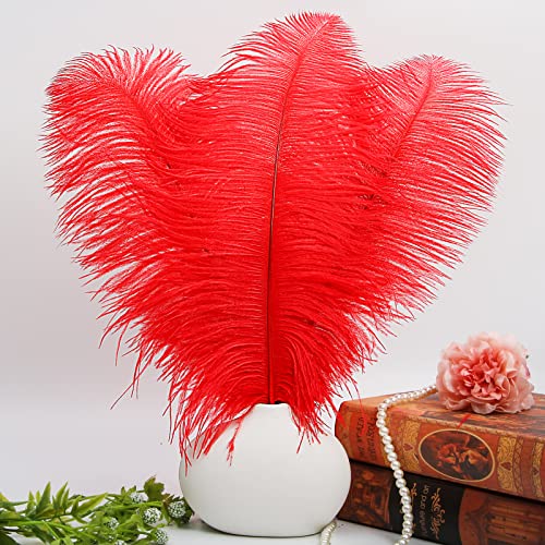 Red Ostrich Feathers 14-16 Inch Bulk 12 Pieces for Wedding Party Decor
