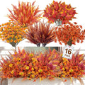 Artificial Fall Flowers Bundle with 5 Styles for Outdoor & Indoor Decor - Orange Red