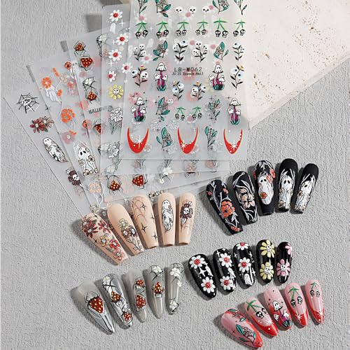 Halloween Nail Art Stickers Decals - 5 Sheets Skull Spider Ghost Sunflower - Variation Color33