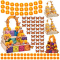 Dia de Los Muertos Ofrenda Wooden Box Set - 102 Pcs with Marigold Garland & Butterflies - Fresh Variation