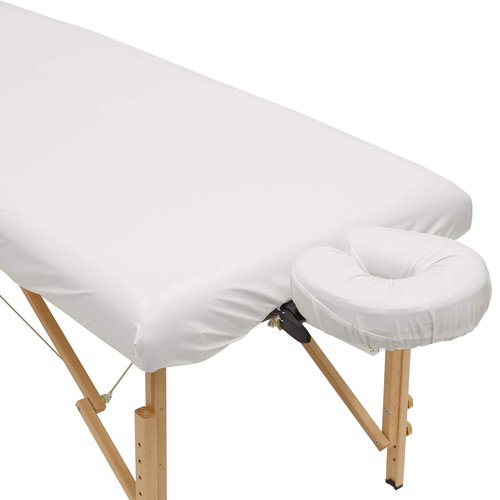 Saloniture 2-Piece Waterproof Massage Table Sheet Set - Includes Machine Washable Fitted Sheet and Face Cradle Cover - Natural