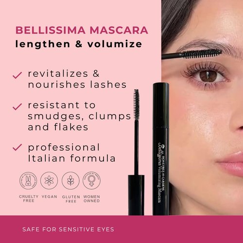 Honeybee Gardens Bellissima Volumizing Mascara - Lightweight Bold Lashes, Black Lace, Vegan & Cruelty-Free, 0.13 oz