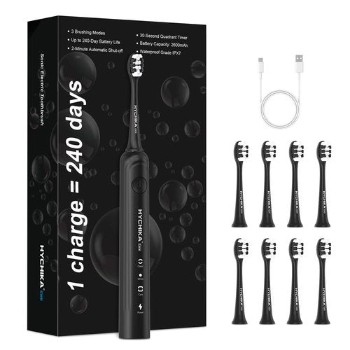 Sonic Electric Toothbrush for Adults,Rechargeable 240 Days Battery Life with 2500mAH Large Capacity, 8 Pack Quality Brushheads,3 Classic Brushing Modes,2 Min Smart Timer Battery Toothbrush,Black