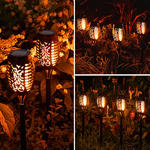 Orange 16-Pack Solar Flickering Flame Torch Lights for Outdoor Halloween Decor