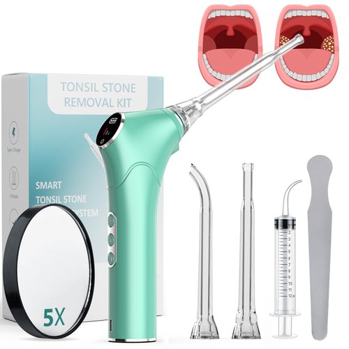 Alitake Electronic Vacuum Tonsil Stone Removal Kit - Tonsil Stone Remover with Built-in LED Light 3 Suction Mode - Fight Bad Breath Oral Irrigator 5X Magnifying Mirror for Stone Removal (Green)