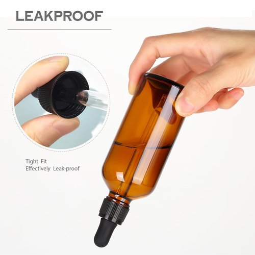 3.4 oz Amber Glass Dropper Bottles,4 Pack 100ml Empty Reusable Leak Proof Thick Tincture Bottles for Essential Oils,Hair Oil,Liquids,Laboratory,Pharmacist Bottle,Massage,Perfumery Aromatherapy
