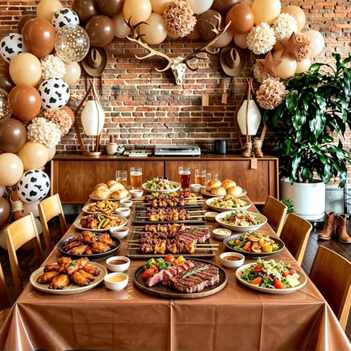 Cow Print Brown Plastic Tablecloth - 12 Pack, 54x108 Inches, Western Theme, P05