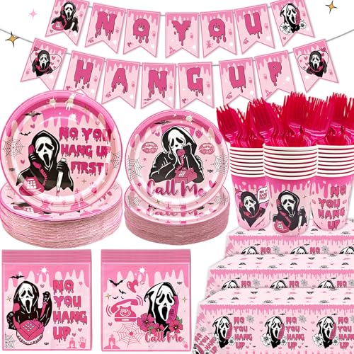 Pink Halloween Party Tableware Set - Plates, Napkins, Cups & Decorations