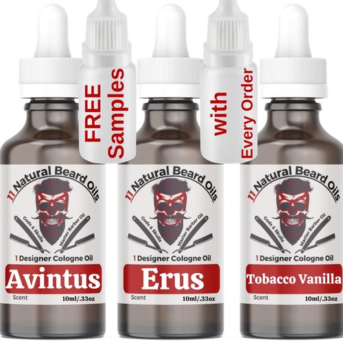 3 Bottle Sample Pack 11 Natural Anti-Aging Cologne Scented Beard Oils For All Men, Beard Growth and Conditioner | Dry Flaky Dandruff skin | Oily Skin ( Avintus, Exclusive, Tobacco Vanilla )
