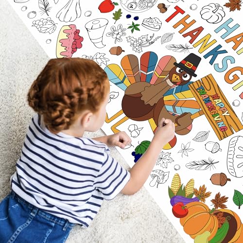 Thanksgiving Coloring Paper Tablecloth 30x72 Inch - Fall Theme Activity Poster - Thanksgiving