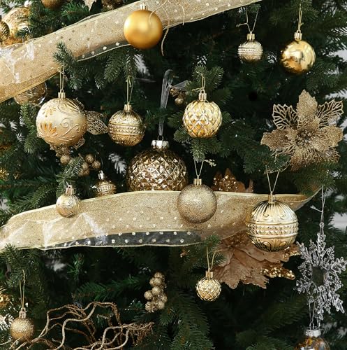 Christmas Ball Ornaments Set - Red Green Gold Shatterproof Decorations with Hang Rope - 36pcs, 6 Styles, 3 Sizes, Variation: RedGreenGold