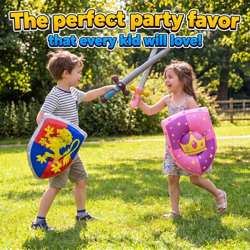 Inflatable Medieval Knight Sword and Shield Set - 5 Styles, 12 Pieces with Variation