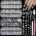 Teenitor Silver Nail Charms & Gems Kit - 4 Boxes Nail Art Accessories
