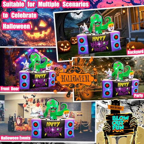 Halloween Inflatable Decoration - 6FT DJ Octopus Playing Music with Ghosts - Outdoor Yard Display