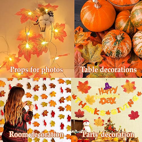 Fall Leaves Decor Set - Artificial Maple Leaves for Wreaths Bouquets & Holiday Crafts, 300 Pieces