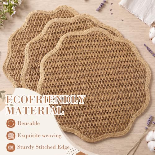 Gandeer 24 Pcs 13-Inch Brown Scalloped Woven Paper Placemat - Wavy Border
