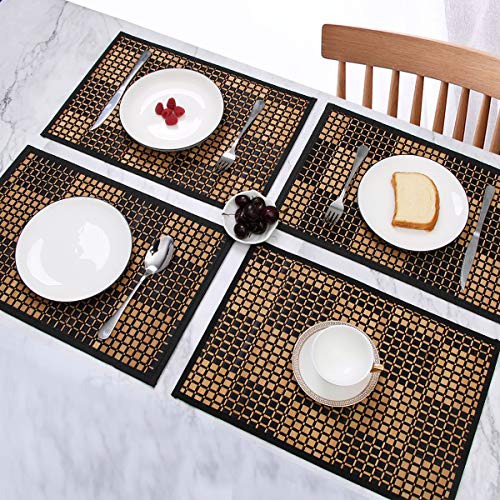 Black Bamboo Placemats Set of 6 - Woven Heat-Resistant Table Mats for Dining