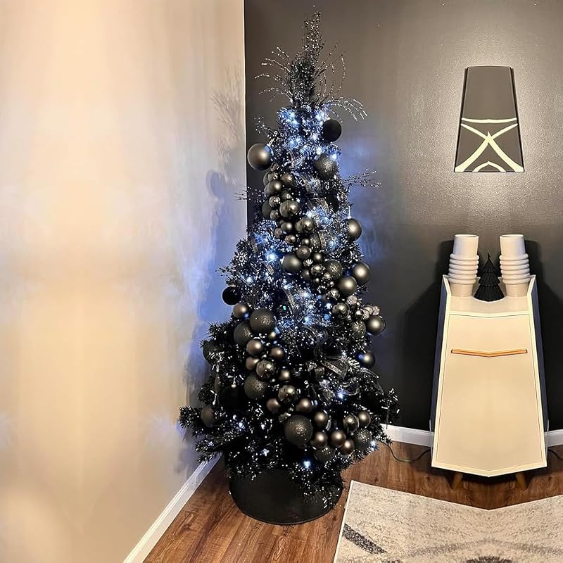 Black 5ft Artificial Christmas Tree with LED Lights and Tips - Halloween Decor