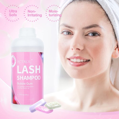 ACTROL Eyelash Extension Cleanser Bubble Gum 1L Natural Lash Extension Shampoo Professional Eyelid Foaming Cleanser Paraben & Sulfate Free Non-lrritating with Salon and Home Care