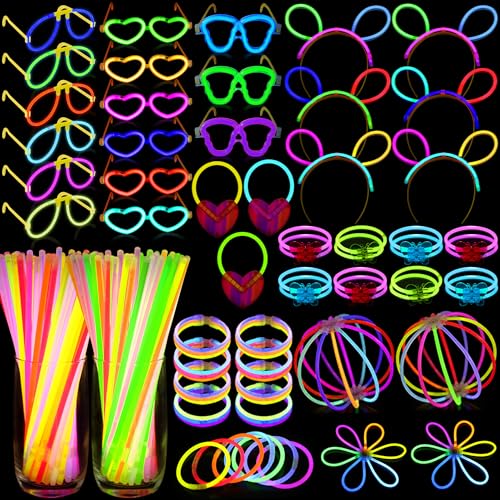 248 Pcs Glow Sticks Party Favors Kit with Connectors for DIY Necklaces Glasses Bracelets