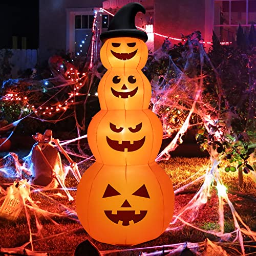 8 Ft Inflatable Pumpkin Halloween Decor with 4 Pumpkins & LED Lights - Yard & Garden