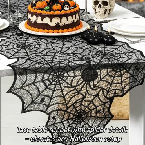 Halloween Black Lace Table Runner Spider Web Style - Indoor Decorations