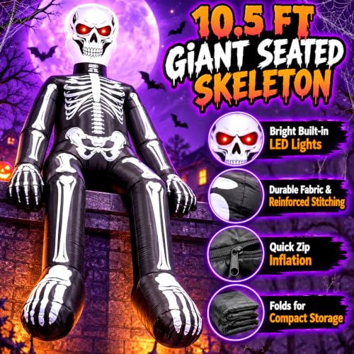 10.5 FT LED Halloween Inflatable Skeleton Outdoor Decor - Giant Spooky Yard Display