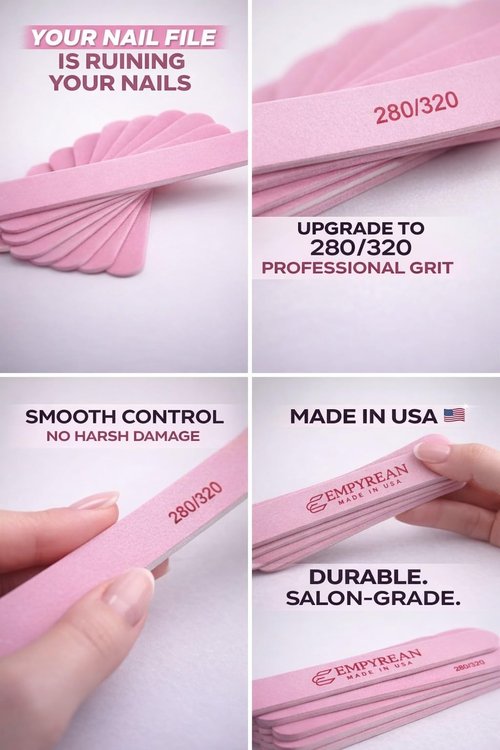 Empyrean Premium Nail Files | Made in USA | Fine 280/320 Extra Fine | Disinfectable Washable Reuseable | Pink Cushion File